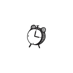 Vector alarm clock. Sketch contour doodle black white illustration.