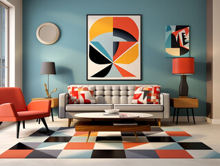 A Bold Geometric and Retro Inspired Living Room | Generative AI