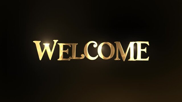 Golden Elegant Welcome Text Animation. welcome animation sign in gold color on black background. luxury welcome text animation.