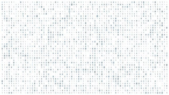 Loop animation of blue random digital data matrix of binary code numbers isolated on a white background. Seamless motion background for technology, coding, science, cyber space or big data concept