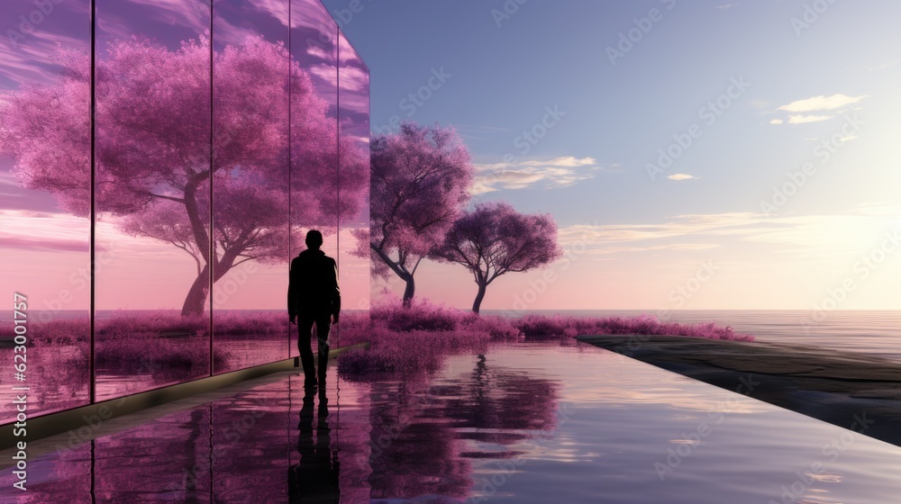 Canvas Prints A man standing in front of a glass wall. Generative AI image.