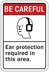 Ear protection area sign and labels ear protection required in this area