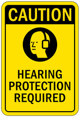 Ear protection area sign and labels hearing protection required