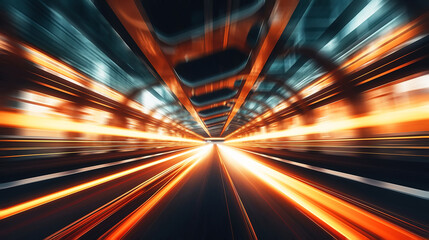  abstract tunnel light trails with motion blur effect. 3D rendering