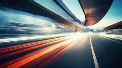 Modern urban road with high speed motion blur. 3D rendering.