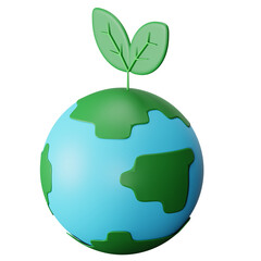3d icon green earth isolated on transparent background