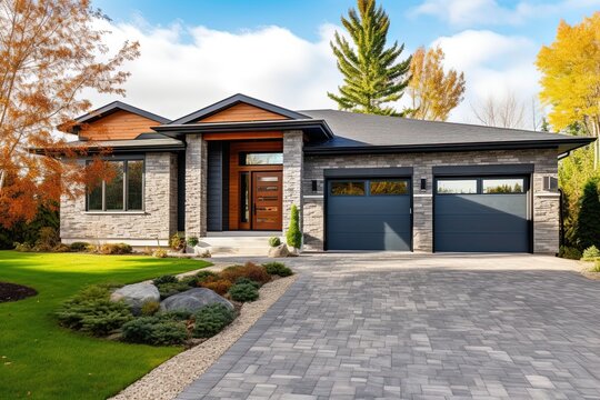 Spacious Modern New Construction House with Double Garage, Coral Siding, and Natural Stone Features, generative AI