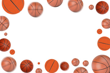 Basketball balls in the air camera depth of field effect, Blur effect, png isolated background, middle area blank for text
