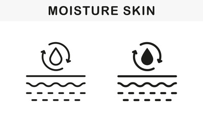 Skin Absorb Liquid Vitamin, Gel, Serum, Cream Symbol Collection. Moisture Skin Line and Silhouette Black Icon Set. Water Drop with Arrow and Skin Layer Pictogram. Isolated Vector Illustration