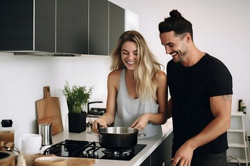 Culinary Delights: Model Couple Cooking in a Modern Kitchen, Generative AI