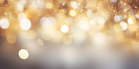 Fototapeta premium Festive celebration holiday christmas, new year, new year's eve background banner template - Abstract glitter bokeh lights texture . silver and gold. de-focused