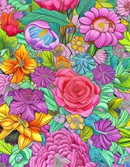 Beautiful Flowers Pattern Illustration AI generated