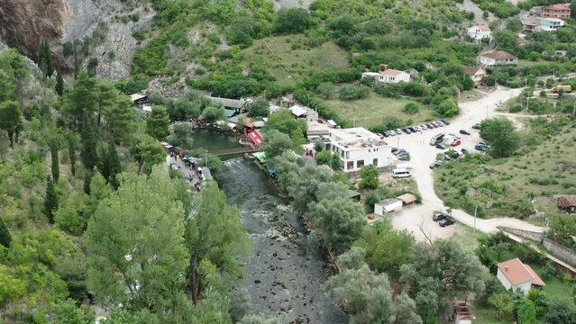 Aerial video on the village of Blaj and the river Bona. Mostar, Bosnia
