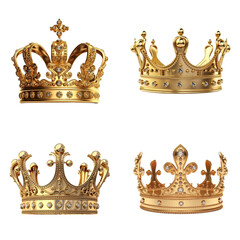 Golden crown collection isolated on transparent background