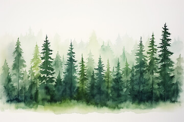Fototapeta premium Generative AI a landscape of a forest created in watercolor