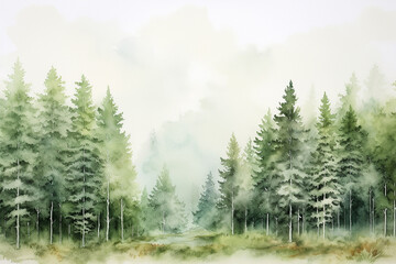 Fototapeta premium Generative AI a landscape of a forest created in watercolor