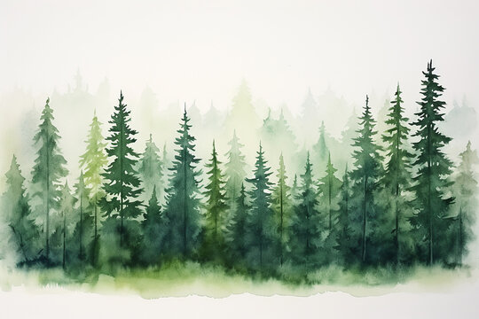 Generative AI a landscape of a forest created in watercolor