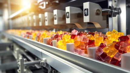 tape sweets, candied fruits, in the food industry, products ready for automatic packaging. Concept with automated food production.ai generative - obrazy, fototapety, plakaty