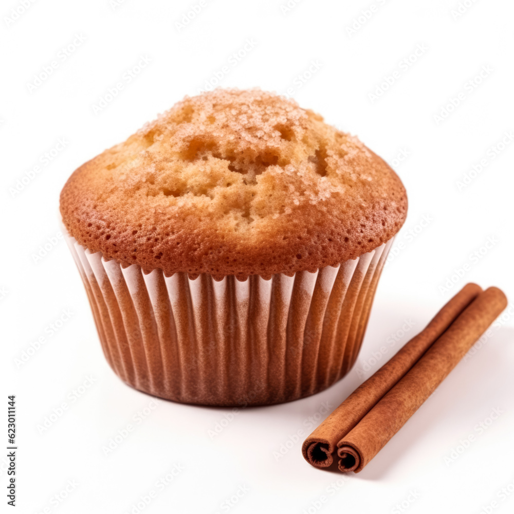 Poster Muffin with cinnamon on a white background. Selective focus.