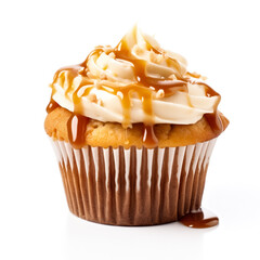 Cupcake with caramel on a white background. Isolated.