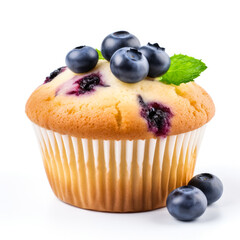Blueberry muffin isolated on white background. 