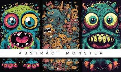 Illustrations set of abstract monster backgrounds