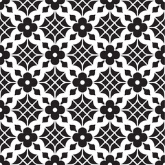 tile pattern, ceramic black and white flower seamless background design, beautiful porcelain wallpaper decor vector illustration