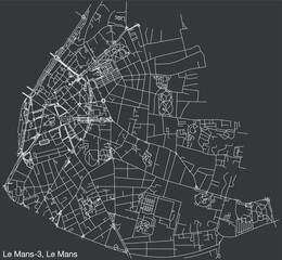 Detailed hand-drawn navigational urban street roads map of the LE MANS-3 CANTON of the French city of LE MANS, France with vivid road lines and name tag on solid background