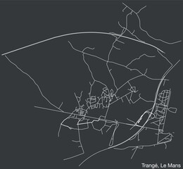 Detailed hand-drawn navigational urban street roads map of the TRANGÉ COMMUNE of the French city of LE MANS, France with vivid road lines and name tag on solid background