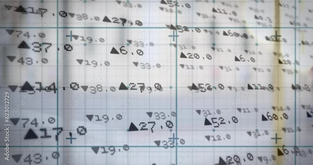 Poster animation of statistical data processing over cityscape
