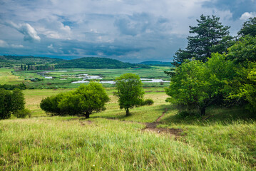 Fototapeta na wymiar View to small inner-lake in Tihany peninsula, Hungary. Classical hungarian landscape in Balaton-Uplands