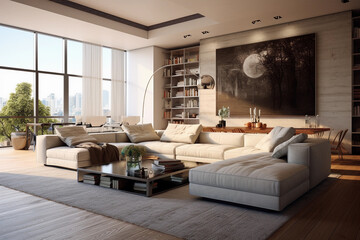 Spacious living room in modern apartment