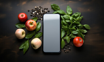 Mobile phone mock up for searching and shopping online grocery, app for recipe, nutrition and diet. Blank smartphone