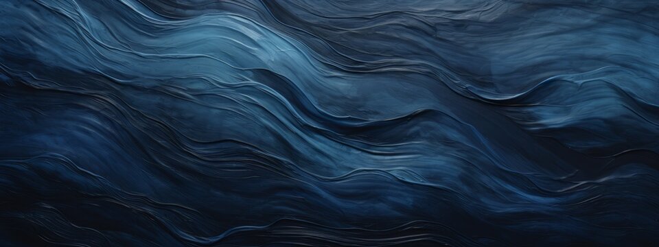 Closeup of abstract rough colorfuldark blue art painting texture background wallpaper, with oil or acrylic brushstroke waves, pallet knife paint on canvas (Generative Ai)