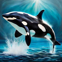 Obraz na płótnie Canvas Image of a beautiful orca killer whale. (AI-generated fictional illustration) 