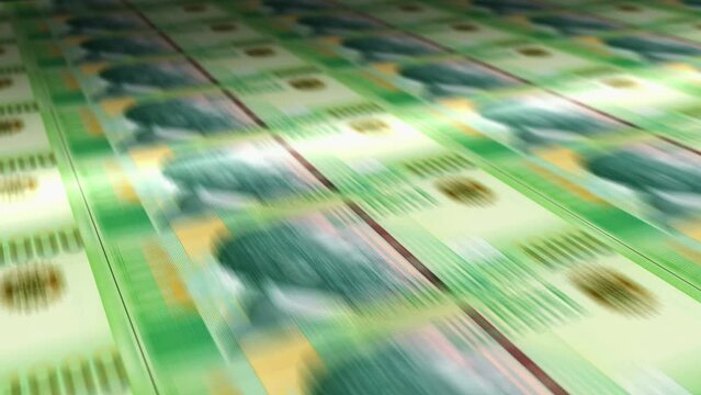 Albania Lek money sheet printing. ALL banknotes loop print. Seamless and looped background concept of finance, economy crisis, inflation and business.