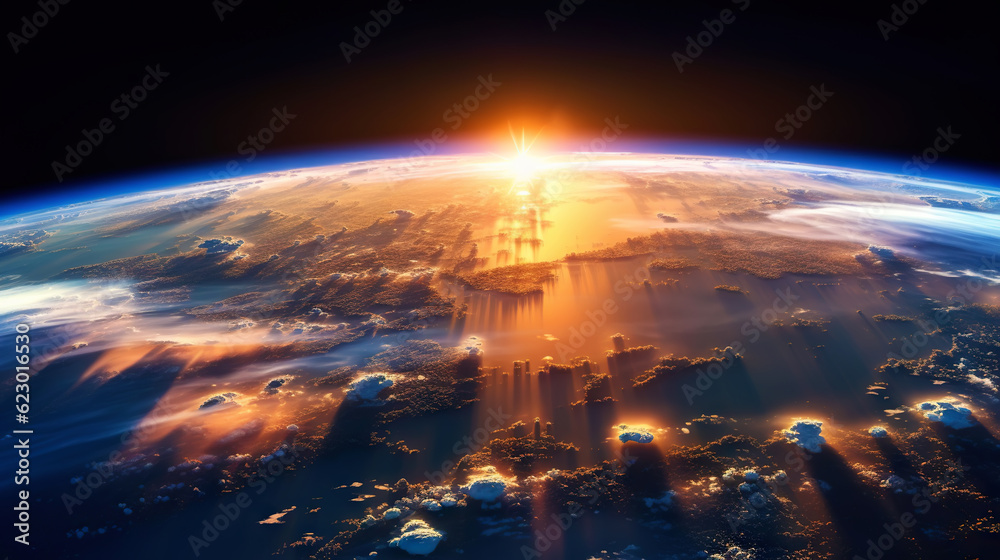 Canvas Prints panoramic view on planet earth globe from space. glowing city lights, light clouds. generative ai