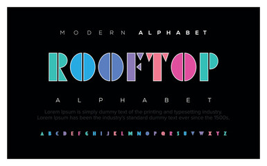 Fototapeta Rooftop Modern abstract digital alphabet font. Minimal technology typography, Creative urban sport fashion futuristic font and with numbers. vector illustration. obraz