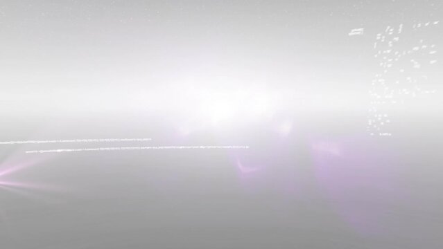 Animation of looping computer language over lens flares against gray background