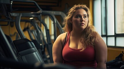 Fototapeta na wymiar A Body Positive Approach to Fitness: Overweight Woman's Confident Gym Experience Encouraging Self-Assured Fitness Goals, Improved Health, and Social Acceptance. Generative AI