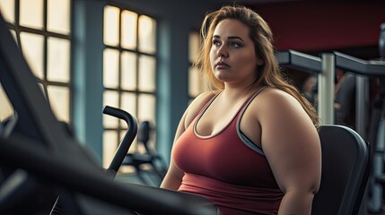 Fototapeta na wymiar Young Adult Embracing Full Figure at the Gym: A Model for Fitness Goals, Self-Confidence, and Healthy Living. Generative AI