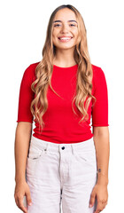 Fototapeta premium Young beautiful blonde woman wearing casual clothes with a happy and cool smile on face. lucky person.