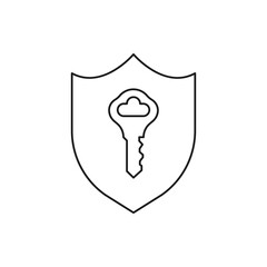 Key and shield line icon isolated on white background. Vector illustration