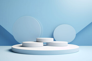 light blue and white minimalist geometric scene mockup cosmetics presentation, product display, Generative AI