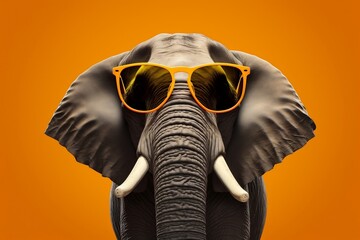 Stylish Elephant Illustration of Wild Gray Elephant in Trendy Sunglasses. Generative AI