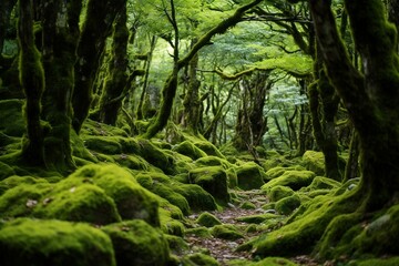 Enchanting Moss Close-Up Image with Woodland Backdrop. Generative AI