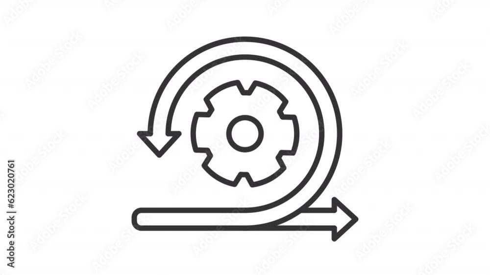 Poster agile development line animation. rotating gear and arrows animated icon. different directions. proj