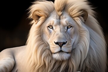 Magnificent Lion King Portrait of Majestic White Lion. Generative AI