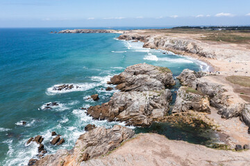 Sea landscape, rocky ocean coast, coast of France near Quiberon.