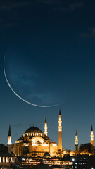 Fototapeta premium Islamic new year concept image. Suleymaniye Mosque and crescent moon